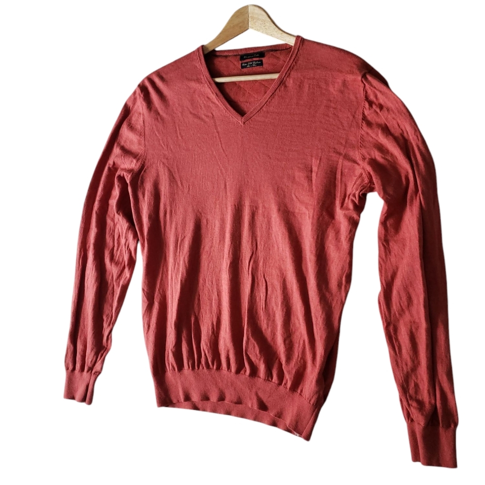 Massimo Dutti XL Sweater Men's Pullover Silk Cotton Cashmere Orange VNeck Preppy